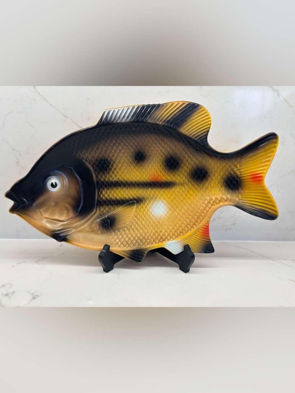 2 Vintage 1960s Hoover 18" Plastic Fish Shaped Platter Bass Wall Art Hong Kong